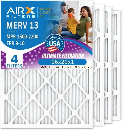 Luftfilter som är fuktad och ren luft. 16 x 20 x 1 luftfilter MERV 13 elektrostatiskt veckat luftkonditioneringsfilter 4-pack HVAC ugnsfilter