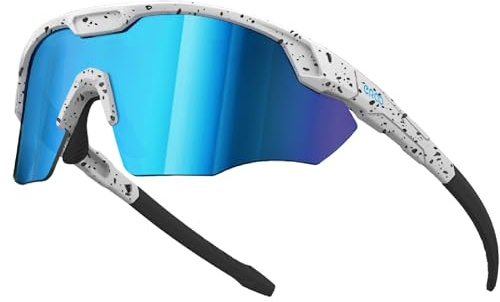 ER00 Sports Shades XL Lunettes de Soleil pour Hommes Baseball Running Cyclisme Volleyball VTT Plein Air Cadeaux Récréatifs (S596 Blanc/Pois/Bleu Blanc)