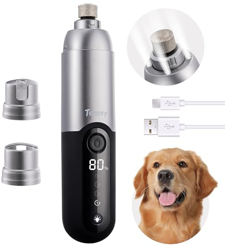 Toozey Krallenschleifer für Hunde, Krallenschere mit 4 LED, Super Leise (40 dB), 3 Geschwindigkeiten, Lange Akkulaufzeit von 7,5 Stunden, USB Wiederaufladbar Krallenschneider für Katzen