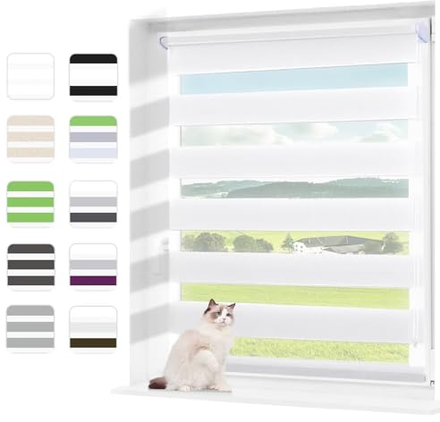 Wudomi Doppelrollo Klemmfix ohne Bohren Weiß 45x150cm(BxH),Lichtdurchlässig und Verdunkelnd Duo Rollo,Klemmrollo Seitenzugrollo für Schlafzimmer, Badezimmer, Wohnzimmer Fenster und Tür