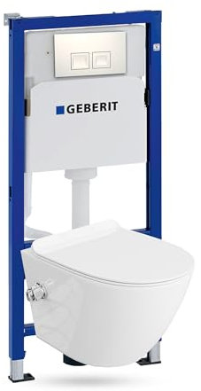 Lavita Duofix Basic Vorwandelement + Wand Tiefspül WC Salto Weiß Spülrandlos + WC Sitz + Bedienplatte Delta 25 Weißer Knopf Komplettset Unterputz Spülkasten Toilette Komplett Sett WC