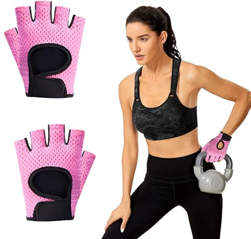 Nuqin Weight Lifting Gloves for Women - 2PCS Adjustable Breathable Support for Training, Exercise, Fitness, Cycling - Pink M