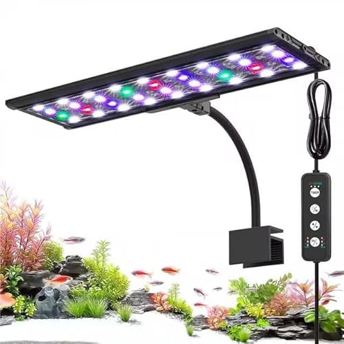 AQQA LED Aquarium Light, 24/7 Mode Clip on Fish Tank Light with Memory Function, DIY Mode Full Spectrum Aquarium Plant Light, Adjustable Timer/Brightness, IP68 Waterproof for 16-24 Inch Fish Tank 18W