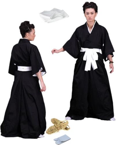 TYRHDJZQ Anime svart kimono kendobyxor herrkläder halloween kostym