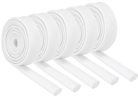 QUARKZMAN 5 stycken kabelslang vit värmeskyddsslang 7 mm innerdiameter tygslang 1 m längd kabelskyddsslang självstängande silikon glasfiberslang för kabelhantering