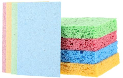 12 Stück Komprimierter Schwamm Abbaubarer Holzzellstoff Schwamm Putzschwamm Stark Saugfähiger Schwamm Spülschwämme Wiederverwendbar Küchenschwamm (4 Farben)