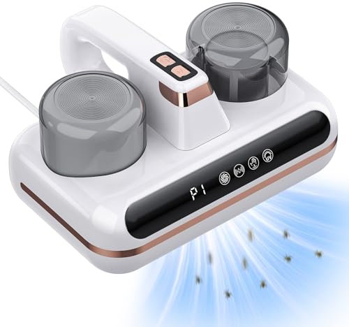 YGiTK Aspirador de Ácaros para Colchones con Luz UV, Aspirador de Cama 100W 10KPa Destruye hasta 99,9% de Ácaros, con Doble Depósito de Polvo, Indicador de Humedad, Ayuda para Alérgicos
