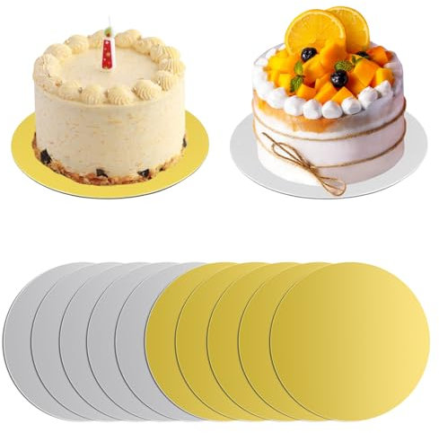10 Stück Cake Board Tortenplatte 2 mm Tortenunterlagen Pappe Wiederverwendbar,Tortenunterlage beschichtet,beidseitig verwendbarfür Transport Kuchen und Torten (Silber&Gold)