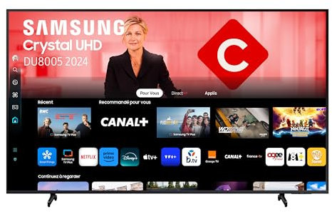 Samsung TV Crystal UHD 4K 2024 55DU8005 Smart TV de 55 avec des Couleurs Incroyables, Le Meilleur Smart TV, Pied à Hauteur Réglable et Tous Les Haut-parleurs Simultanément avec Q-Symphony