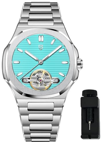 RollsTimi Pagani Design Men's Watch, PD-YS025, Men's Automatic, Skeleton Tourbillon, Business Mechanical Movement, Sporty Sapphire Lens, Stainless Steel Bracelet, 42 mm Case (PD-Sky Blue)