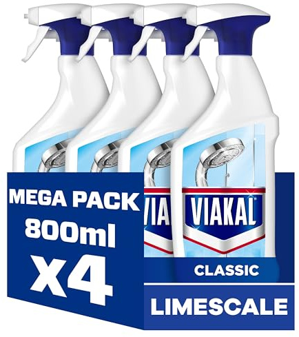 Viakal Classic Limescale Remover Spray, 4 x 800ml, to Remove Up to 100% of Limescale with Anti-Droplet Technology