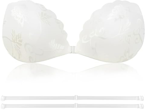 KEWUF 1 Paires Soutien Gorge Auto-adhésifs sans Bretelles Réutilisable Invisible Respirant Push-up, cache tetons femme, brassiere sans bretelle, soutien gorge silicone - Blanc - Tasse C