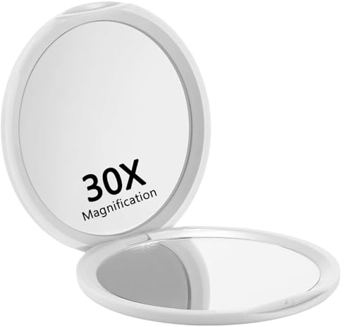 Evadollina Espejo Compacto de Bolsillo con Aumento 1X/30X, Ideal para Llevar, Espejo con Aumento 30 Veces, Espejo de Viaje, Regalos navideños (Blanco)