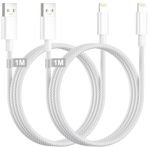 Phone-laddkabel 1 m 2-pack, [MFi-certifierad] Lightning-kabel 1 m laddkabel USB till Lightning-kabel snabbladdningskabel kompatibel med Phone 14/13/12/11 Pro Max/XS/XR/8/SE/iPad