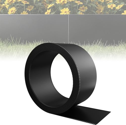 ACXIN metall gräskant 15 cm hög, galvaniserad yta, mångsidig rabattkant för barkmulch, som klippkant eller trädring, robust, flexibel och snabb att installera (svart, 20 m)
