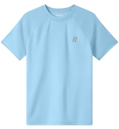 Runhit Rash Vest Kids Short Sleeve, UPF 50+ Sun Protection Boys UV Swim Top, Quick Dry Rash Guard T Shirt for Beach Running Fishing Surfing Outdoor Sport, Light Blue Age 11-12 Years