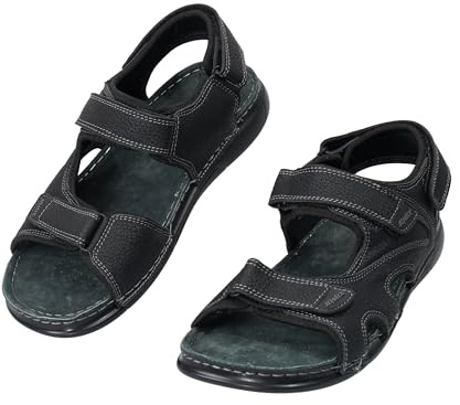JOMIX Sandali Sportivi Uomo con Chiusura a Strappo Sandali da Camminata Comodo in Pelle Sintetica Scarpe Aperte Casual per Estate e Tempo Libero, MOX260377, Nero, 41 EU