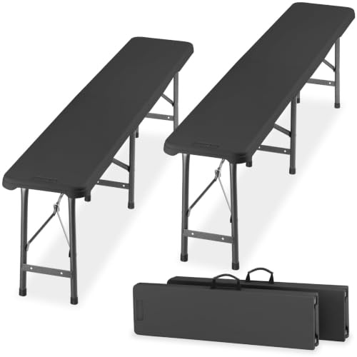 tectake® Lot 2 Bancs pliants de Camping 180cm, Charge Max. 500kg, Résistants aux intempéries, Rangement Compact Pratique et poignées de Transport, Banc Pliable Pique-Nique, Mobilier de Camping - Gris