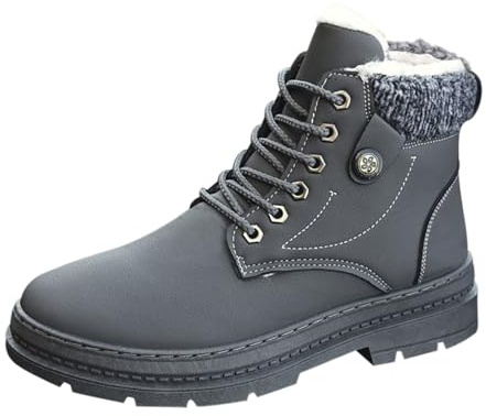Bottines d'hiver chaudes à lacets pour homme avec col en fausse fourrure - Baskets tendance pour tous les jours, Cendré clair, 41 1/3 EU