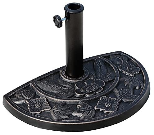 Outsunny 9 kg Résine Demi Rond Base de Parasol Parapluie Support réglable Accessoires Jardin – Coupler Convient Parapluie Canne à pêche : Φ3.8 cm, Φ4.8 cm