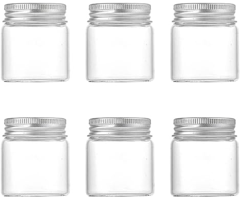 Danmu Art 6pcs 50ml 47mm x 50mm Vials Clear Glass Bottles Jars with Aluminum Screw Top Strong Cute Empty Sample Jars Small Containers (6)