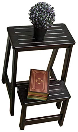 Escaleras Escalerillas Escalera Plegable Taburete de Madera 2 Pasos Ligero para casa Biblioteca Loft Estantería de Escalera Escalera de Mano - Capacidad de 150kg (Negro)