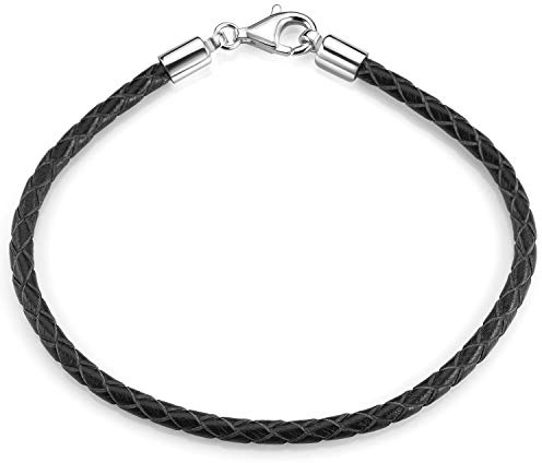 MATERIA by Matthias Wagner Bracciale da uomo e donna, in pelle, 3,2 mm, nero, in argento 925, 18-22 cm, A58, 17 cm, Pelle
