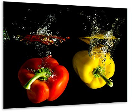 TMK - Tabla de cristal para cubrir los fuegos, 60 x 52, una pieza, para cocinas eléctricas, protección contra salpicaduras, placa de cristal, decoración de pimientos, color negro