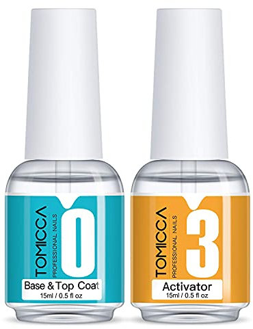 TOMICCA Dipping Top & Base Coat and Activator Large Capacity Liquid Set 2x15ml Dip Powder System Starter Kit No UV/LED Dip Manicure Set of Liquids for Dipping Powder Nail Polish