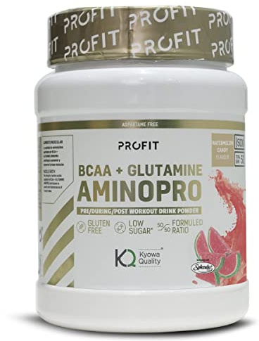 PROFIT - BCAA con Glutamina en polvo - BCAA Ratio 4:1:1 y Glutamina Kyowa - Libre de gluten - Promueve la recuperación de los tejidos musculares (500 gramos, Sandía)