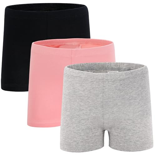 Lot de 3 shorts de cyclisme en coton pour filles de 5 à 10 ans, 1 gris + 1 noir + 1 rose, 9-10 ans