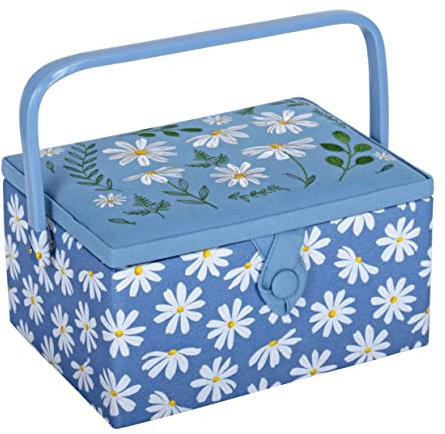 Hobby Gift Caja de almacenamiento mediana de costura para pasatiempos, margaritas de mezclilla bordadas
