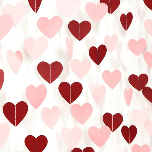 Pink Burgundy Party-Decorations Heart Garland - 62FT Wedding Hanging Streamer Banner,Valentines Birthday Baby Bachelorette Engagement Mothers Day Bridal Shower Backdrop Decor Hugtmr