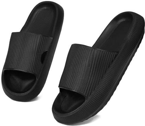 Geweo Badelatschen Herren Damen Dick EVA Wolken Hausschuhe Sommer Super Weich Cozislides Original Badeschlappen Rutschfeste Badeschuhe Bequem Atmungsaktiv Slippers Slides Unisex Schwarz 38/39EU