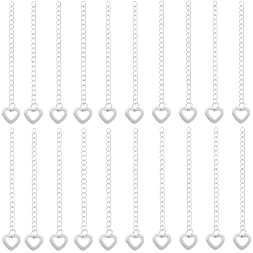 Beebeecraft 1 scatola Estensore per Catena per Bracciale A 50 fili 304 estensori per Catena In Acciaio Inossidabile con Ciondolo A Cuore Cavo Code di Estensione per Catena In Argento per Creazione