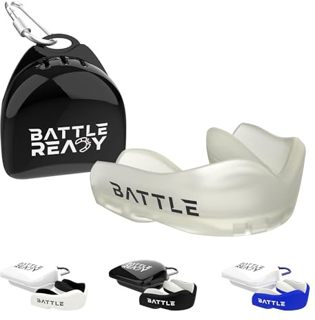 Battle Ready Mouthguard with Case, Adult and Kids, Gum Shield for Rugby, Hockey, MMA, Boxing, Lacrosse, Martial Arts, Football, Clear, Junior Mouth Guard