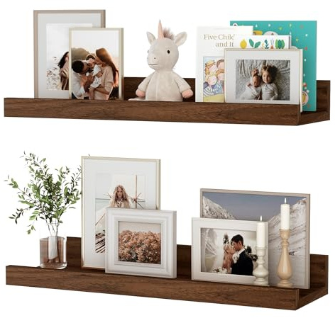 Feihorrm Wandregal, 2er Set, 40cm Schweberegal aus MDF Holz, Wandboard für Bilderrahmen und Dekorationen, Industriedesign, Geeignet für Arbeitszimmer, Schlafzimmer und Küche (Vintage Braun, 40 cm)