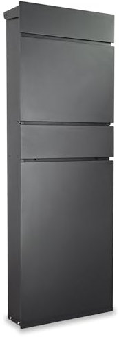 Briefkasten mit Zeitungsfach abschließbar | moderner Wandbriefkasten Metall | Postkasten pulverbeschichtet anthrazit 7016 (Standbriefkasten)