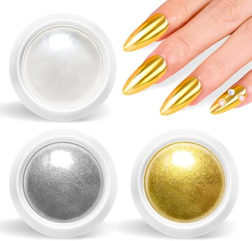 Efecto Espejo UñAs: 【Efecto Espejo MáGico】 Polvo De UñAs Dorado Con Efecto Espejo MáGico, Polvo De UñAs HolográFico, Brillo De UñAs Brillante, Polvos UñAs Efecto Perla Efecto Aurora De Sirena Nail DIY