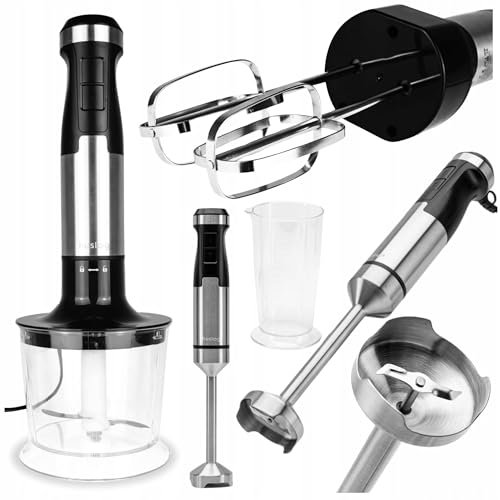 Huslog Batidora de Mano 1000W, Regulación de Velocidad, Función Turbo, Función Pica Hielo, Incluye Pimer, Picadora, Batidor, Medidor 700ml, Acero Inoxidable, Batidora Multifuncional