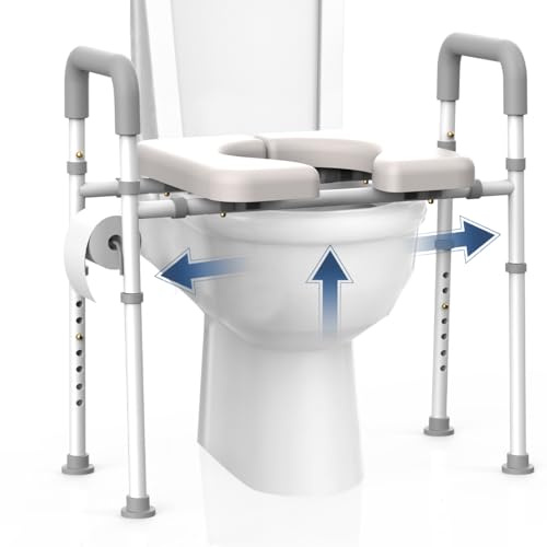 Raised Toilet Seat with Handles - Width Adjustable Elevated Toilet Seat Riser, 400 lbs Toilet Seat Riser for Seniors, Handicap and Disabled, Fit Any Toilet