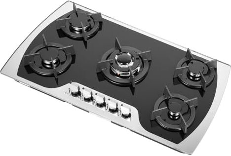 KANBCNG Cocina de gas con 5 quemadores, 5 fuegos, control de fuego de 180°, empotrable/encimera, soporte para olla, extraíble, de vidrio templado, cocina de gas de 5 zonas, hornillo de gas LPG/NG