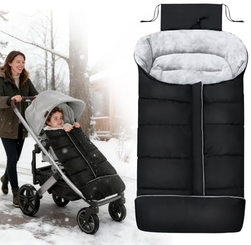 Fotsäck barnvagn vinter, vinteråkpåse för barnvagn, babyåkpåse, tvättbar, åkpåse, babyskål med dragkedja, varm termo, baby, åkpåse, vindtät och mjuk, för alla barnvagnar, grå