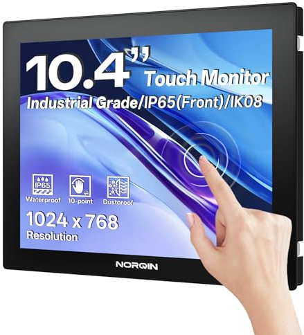 NORQIN Monitor Touchscreen Industriale 10.4 Pollici,Display LCD IP65 Impermeabile con Touch Capacitivo 10 Punti,Montaggio VESA,HDMI/VGA/DVI/USB,Schermo Robusto per Chioschi,POS,Medicale & Industriale
