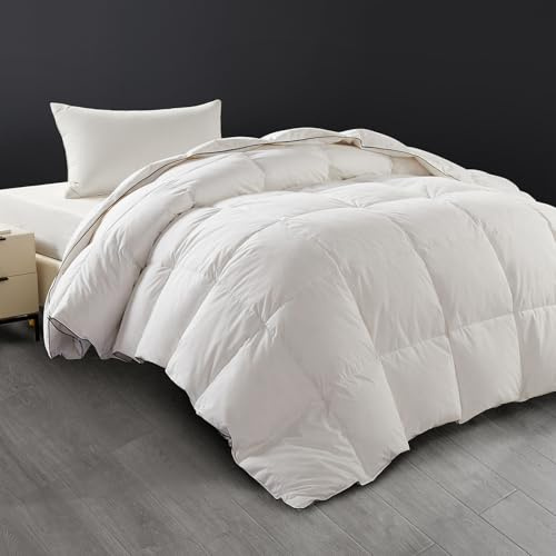 SAPHREAS Goose Feather & Down Duvet Single Size, Soft 100% Cotton Bed Quilt with Corner Tabs, All Season Duvet Insert White Lightweight, 135x200cm