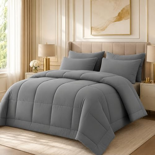 Lazzaro King Size Duvet 10.5 Tog Grey Thick & Cosy For Warm Nights - Quilt for Summer, Autumn & Winter - Designed in UK, King Size Bedding Non-Allergenic, Easy Care Machine Washable Duvet