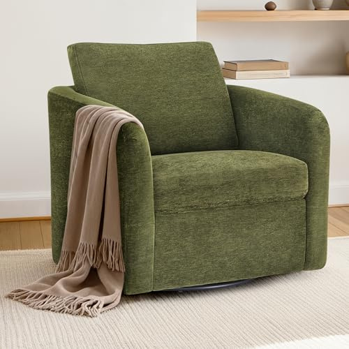 Swivel Accent Chair, Upholstered Barrel Chair with Washable Slipcover for Living Room Bedroom Reading Waitingroom,Green