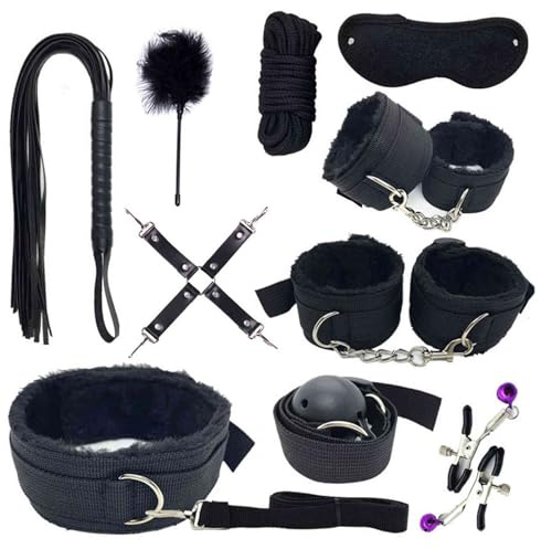 10pcs Bondaged Kit Toys Bed Restraint for Couples Under King Bed Adjustable Sexy Straps and Restraints Tie Downs for Adult Play Sex Resistance Bands Bed Queen Fuzzy Hand Cuffs Set for Bedroom Sweater