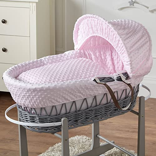 For Your Little One Pink Dimple Grey Wicker Baby Moses Basket With Mattress