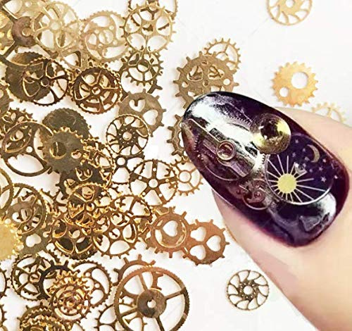 DNHCLL Ultratunn 3D punk tidsväxlar nageldubbar nagelkonst dekorationer legering manikyrdekoration, 12 hjul (ungefär. 100 stycken)